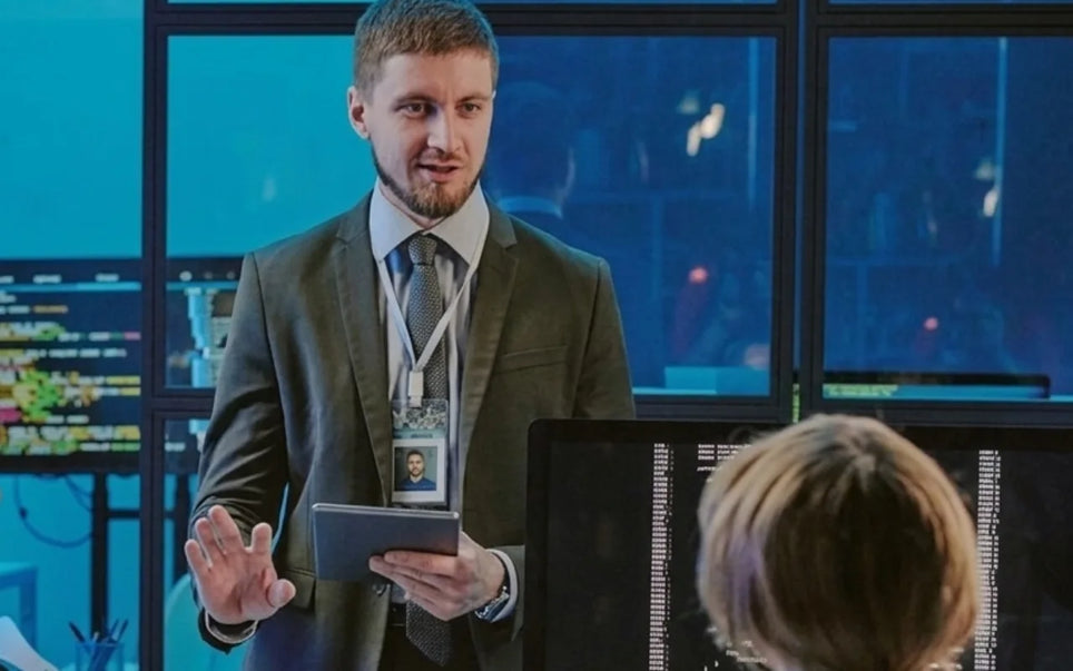 EU AI Act course banner with compliance officer in a data control room.