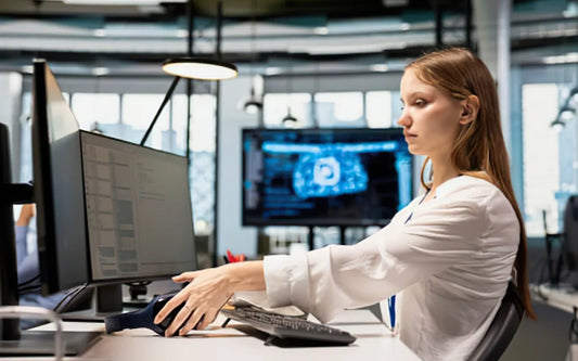 Business professional working with digital systems and data management tools, illustrating GDPR compliance, data privacy governance, and information security practices in Spain.