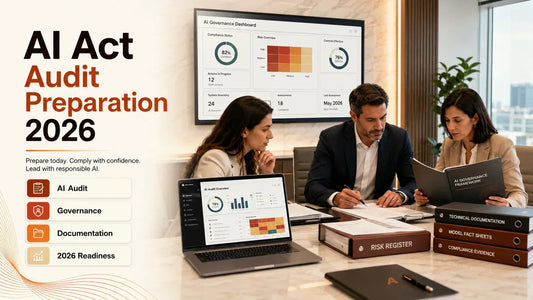 AI Act audit preparation in 2026 showing Spanish compliance team reviewing AI governance and documentation