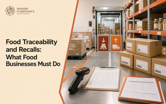 Organised food-business dispatch area with batch records and traceability equipment