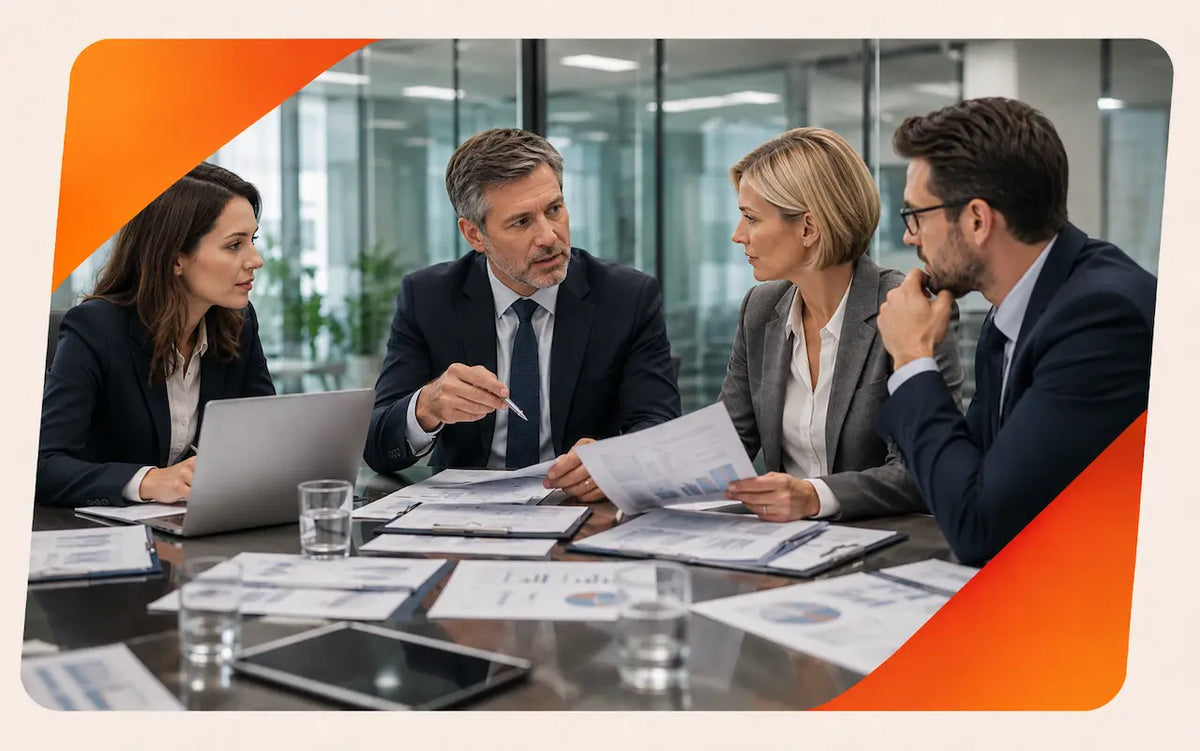 Corporate Governance and Business course collection image showing executives discussing governance, strategy, and business decisions.