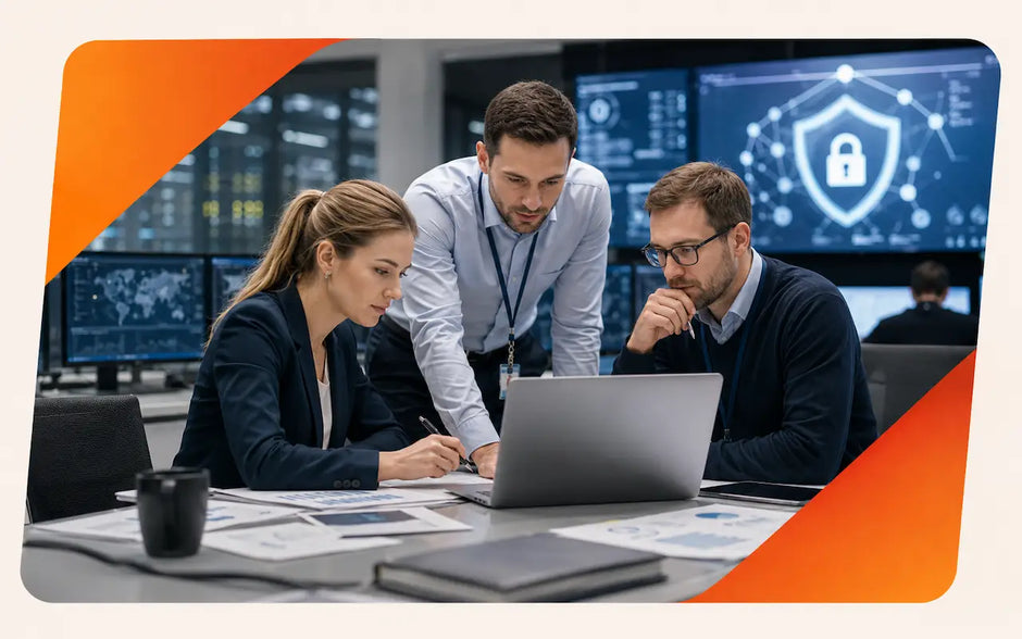 Cybersecurity and IT Compliance course collection image showing professionals reviewing data security and cyber risk controls.
