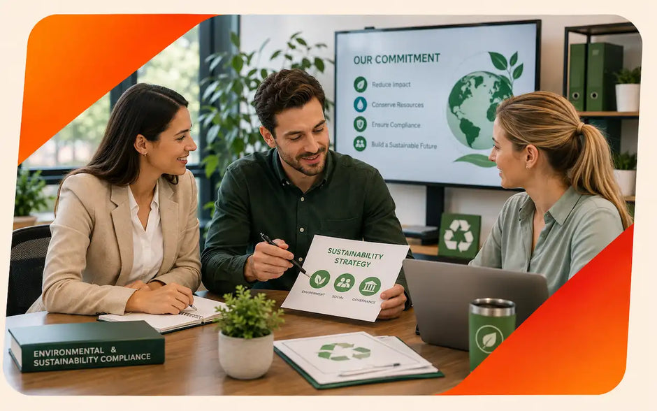 Environmental & Sustainability Compliance course collection image showing professionals discussing ESG, sustainability strategy, and compliance.