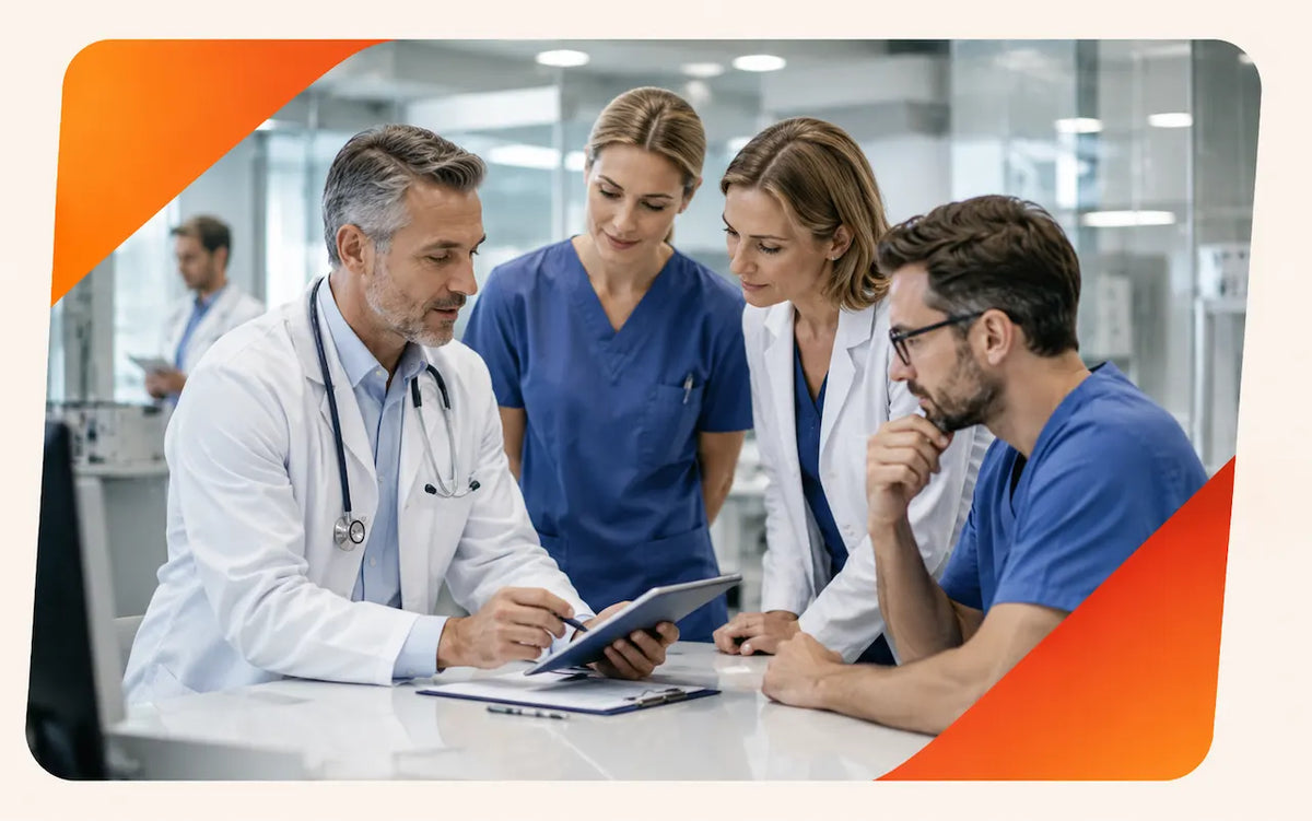 Healthcare course collection image showing medical professionals collaborating in a clinical workplace setting.
