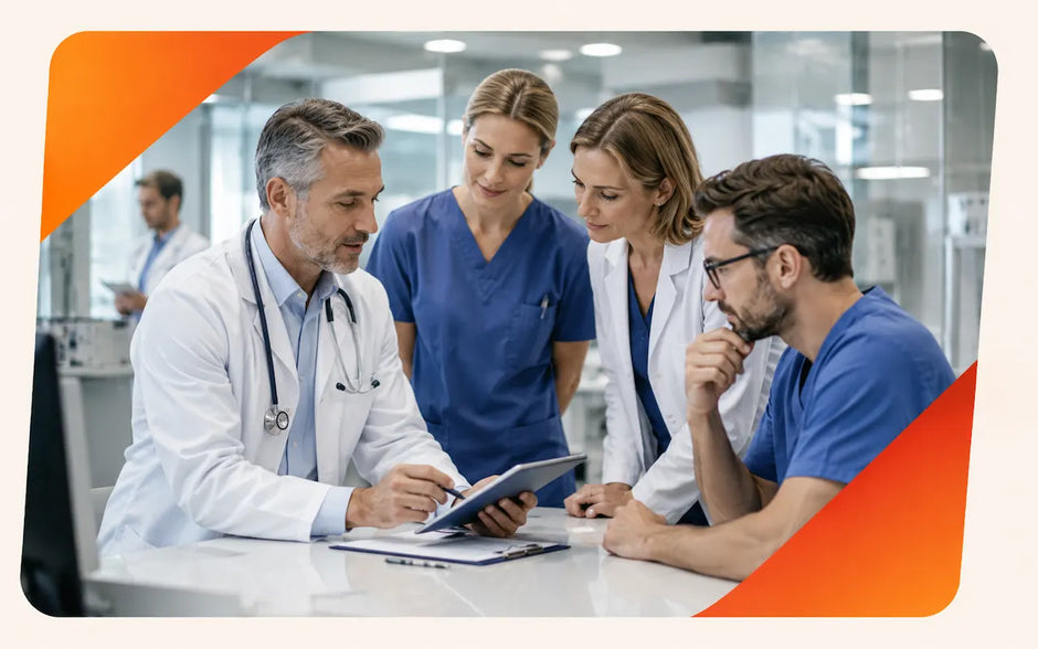 Healthcare course collection image showing medical professionals collaborating in a clinical workplace setting.