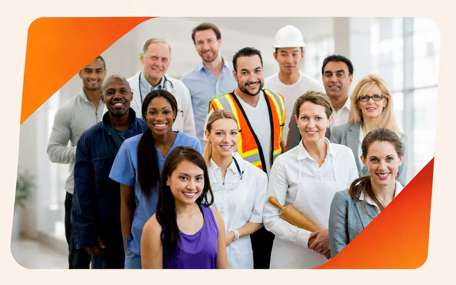 Professional course collection image showing workers from healthcare, construction, hospitality, and business sectors.