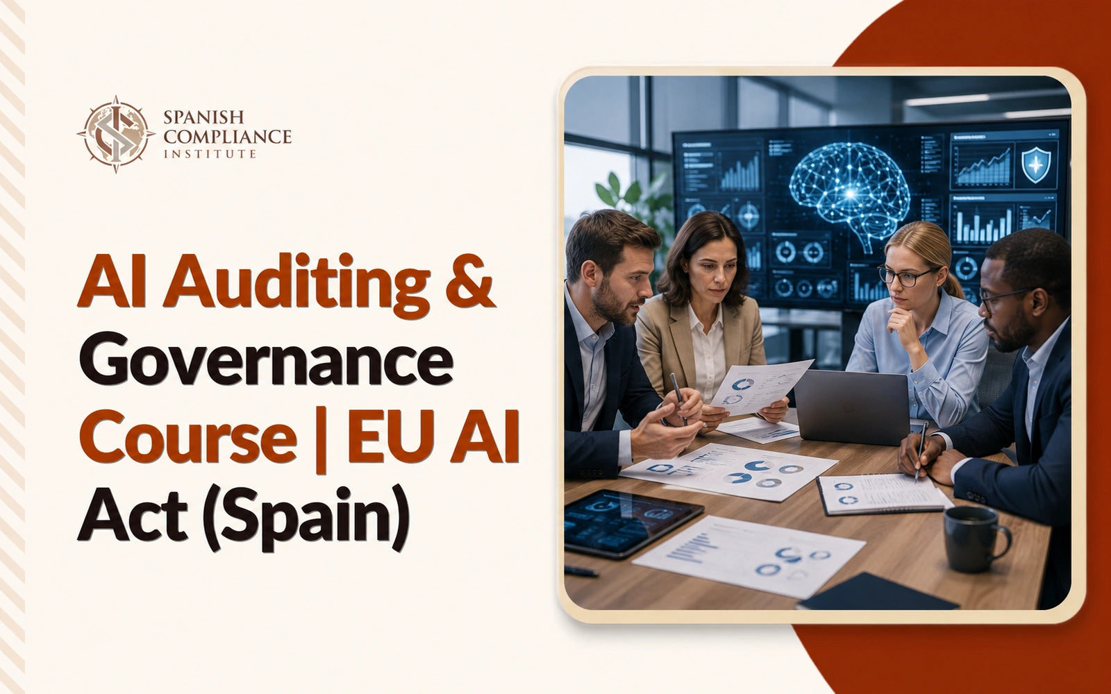 AI auditing and governance course covering the EU AI Act, risk management, compliance, ethics and responsible AI practices in Spain.