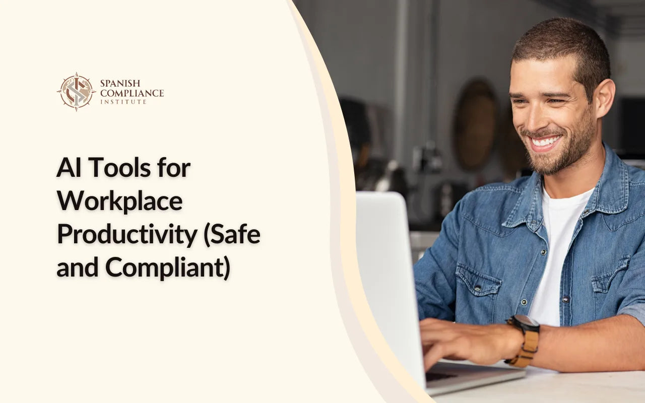 AI Tools for Workplace Productivity course banner showing a young man using a laptop.