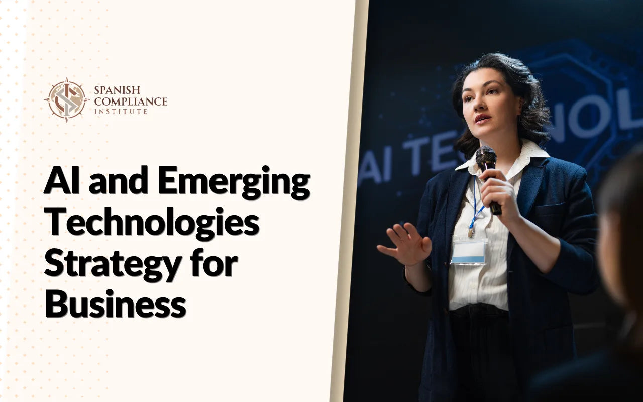 Business leader presenting AI and Emerging Technologies Strategy for Business training.