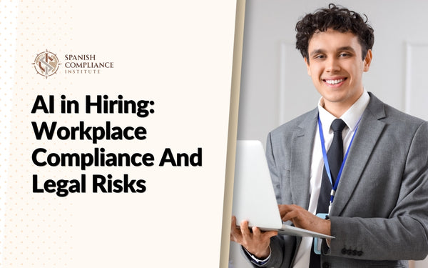 An HR professional looking at a tablet showing abstract candidate profiles and digital screening metrics, representing the AI in Hiring: Workplace Compliance And Legal Risks course by the Spanish Compliance Institute.