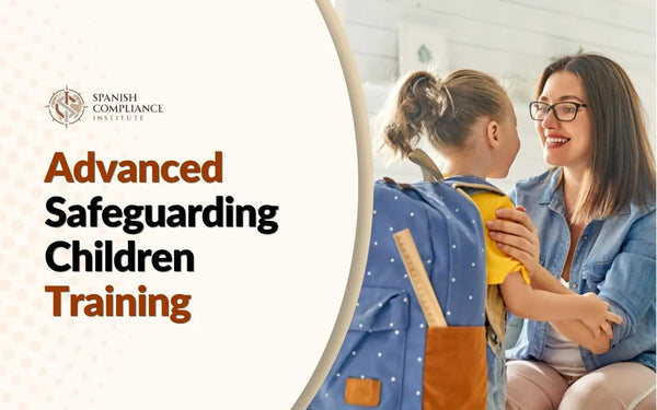 Advanced Safeguarding Children Training course cover with a teacher supporting a young student.