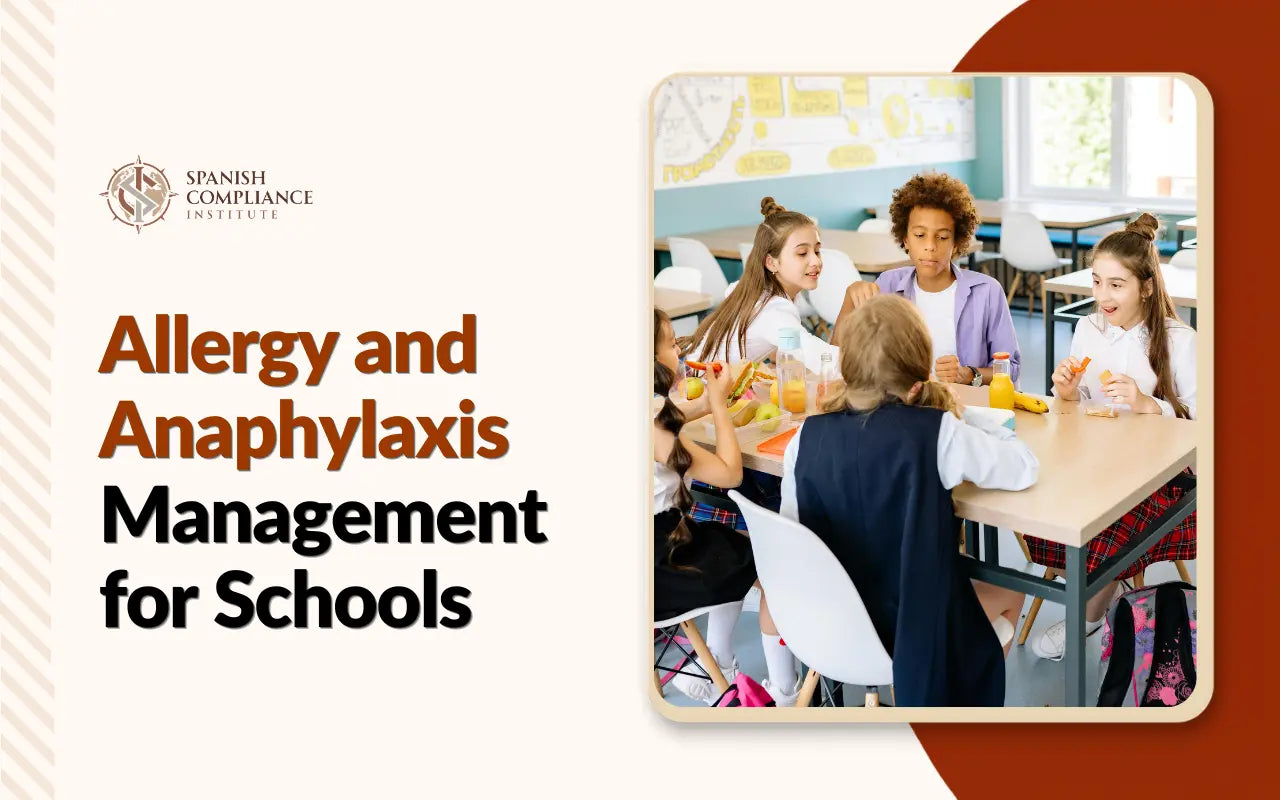 Allergy and Anaphylaxis Management for Schools course cover with students eating in a classroom.
