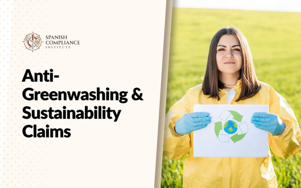 Anti-Greenwashing & Sustainability Claims course banner showing a person holding an eco-friendly recycling sign.