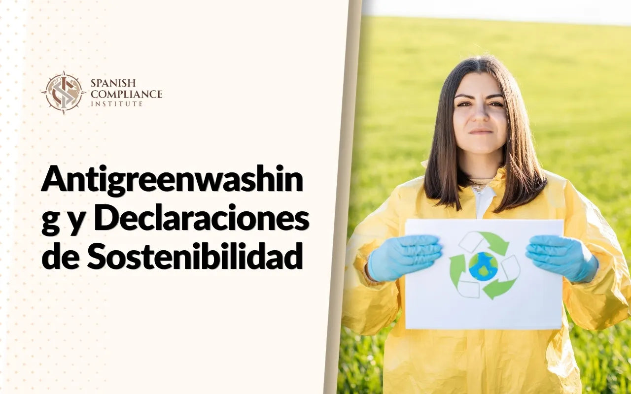 Imagen del curso Antigreenwashing y Declaraciones de Sostenibilidad con una persona sosteniendo un letrero ecológico de reciclaje.