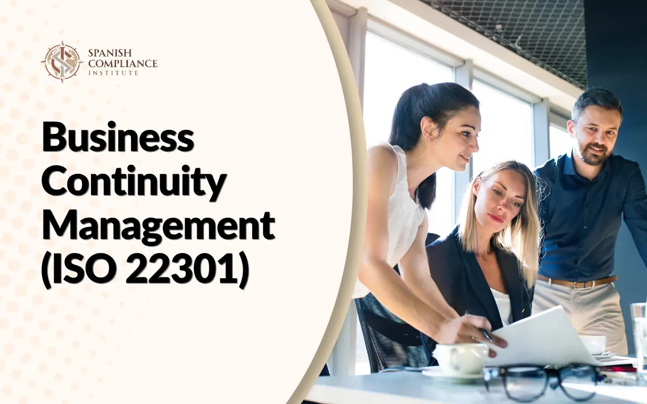 Business Continuity Management ISO 22301 course banner featuring business professionals reviewing continuity plans.