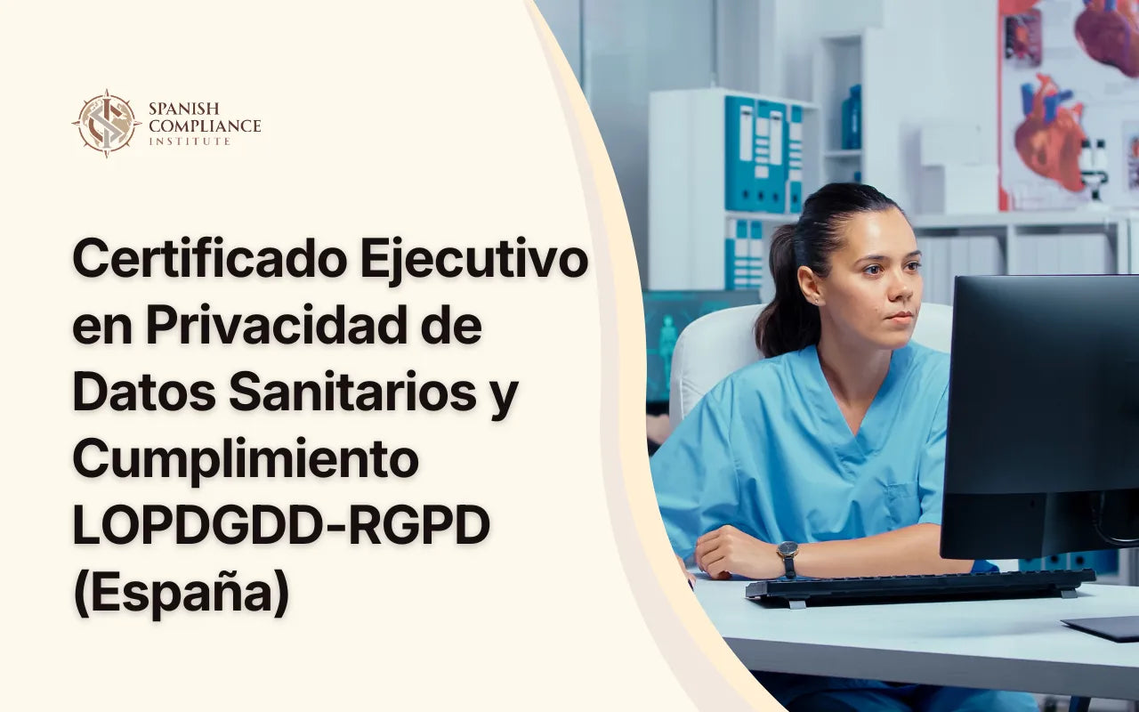 Profesional sanitario revisando datos de pacientes para el Certificado Ejecutivo en Privacidad de Datos Sanitarios y Cumplimiento LOPDGDD-RGPD (España).