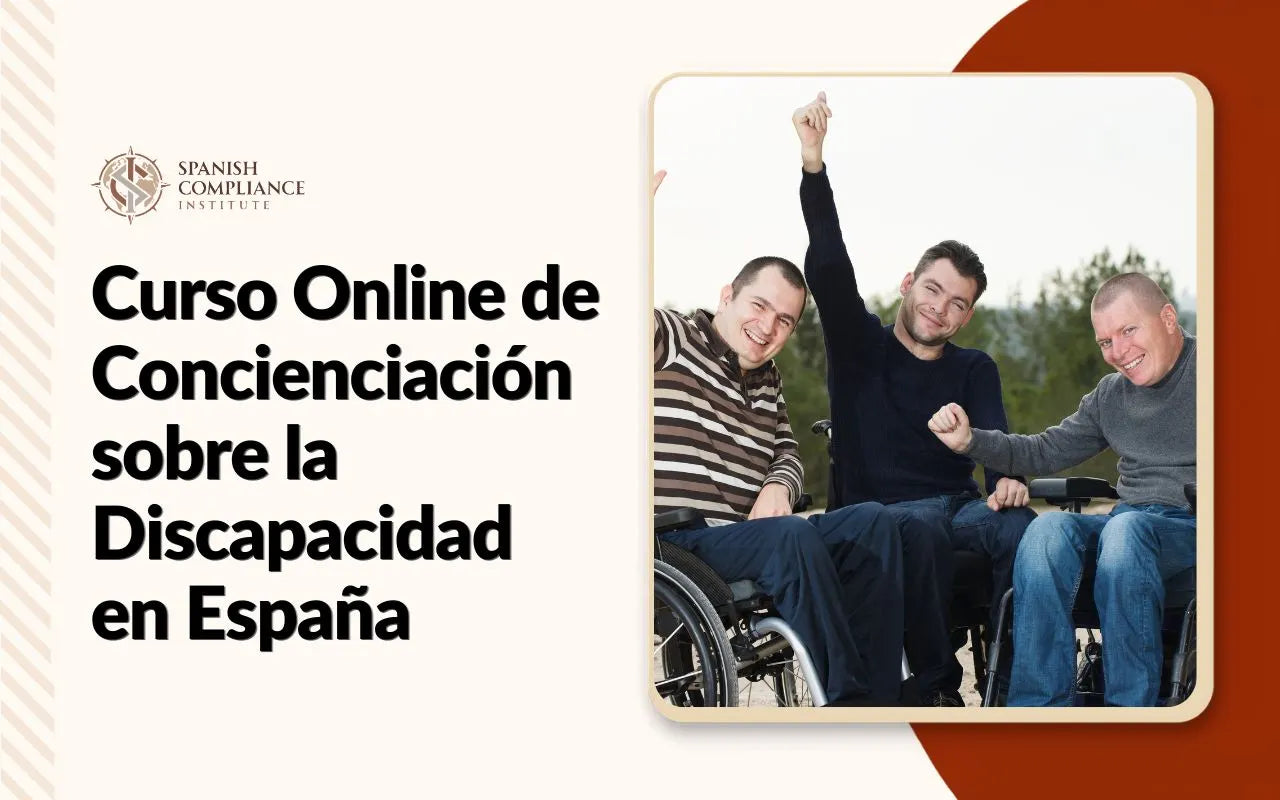 Gráfico del curso Curso Online de Concienciación sobre la Discapacidad en España con un grupo de hombres en silla de ruedas.