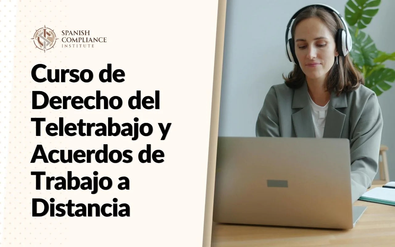 Gráfico del curso de Derecho del Teletrabajo y Acuerdos de Trabajo a Distancia con una profesional realizando teletrabajo.
