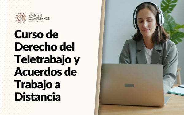 Gráfico del curso de Derecho del Teletrabajo y Acuerdos de Trabajo a Distancia con una profesional realizando teletrabajo.