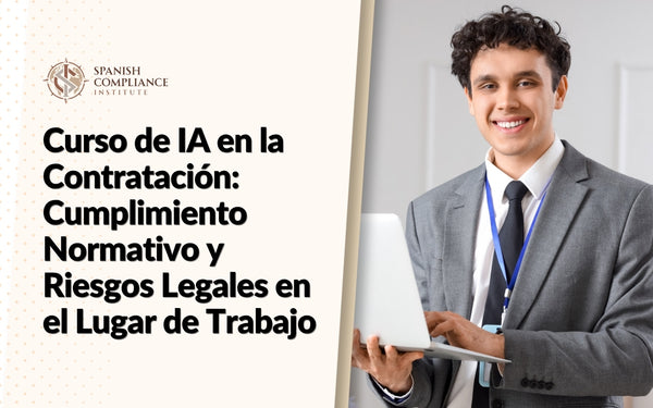 Una profesional de recursos humanos observando una tableta con perfiles abstractos de candidatos y métricas de selección digital, representando el Curso de IA en la Contratación: Cumplimiento Normativo y Riesgos Legales en el Lugar de Trabajo de Spanish Compliance Institute.