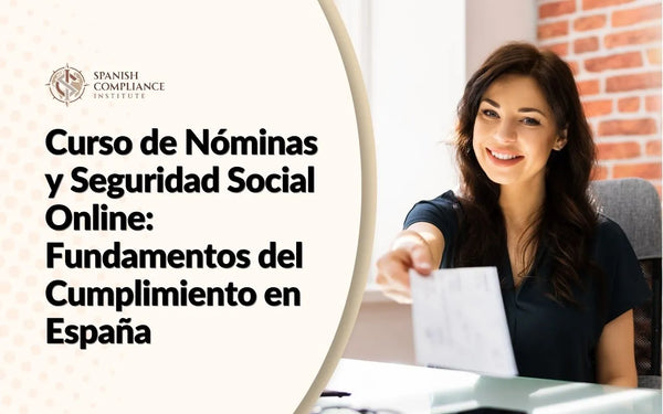 Gráfico del curso de Nóminas y Seguridad Social Online mostrando a una gestora de recursos humanos entregando un documento de pago.