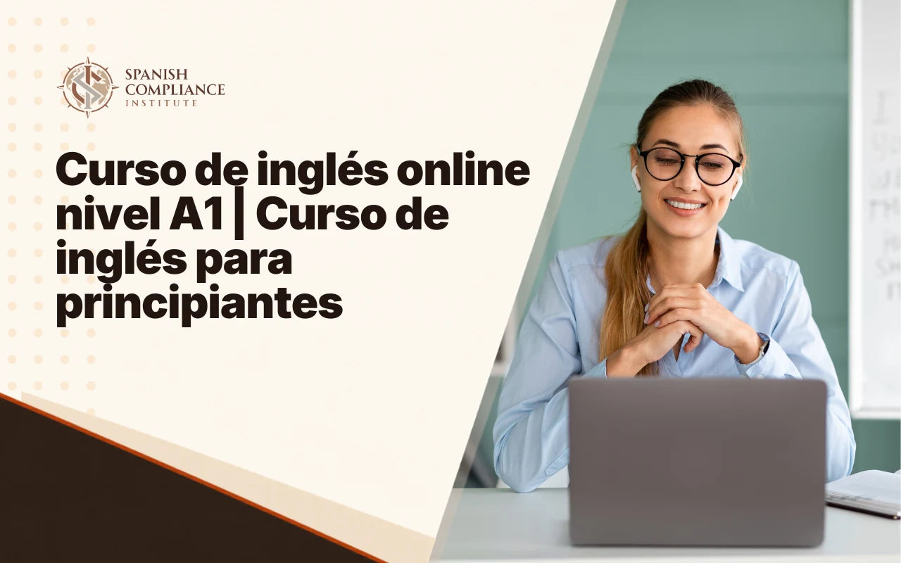Banner promocional del Curso de inglés online nivel A1 con una estudiante asistiendo a una clase virtual.