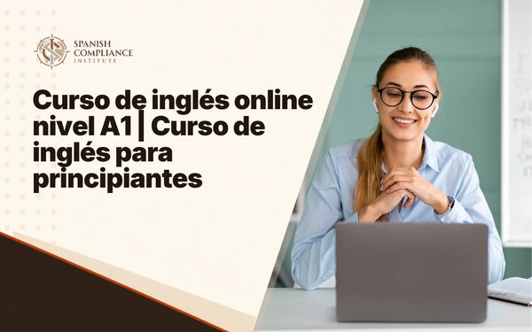 Banner promocional del Curso de inglés online nivel A1 con una estudiante asistiendo a una clase virtual.