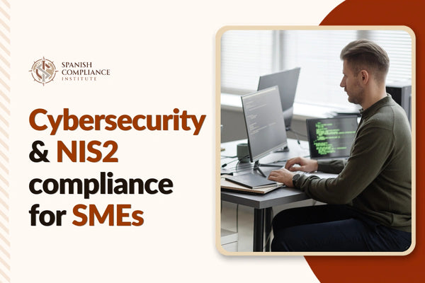 Cybersecurity & NIS2 Compliance for SMEs course cover featuring a man working at computer monitors displaying code.