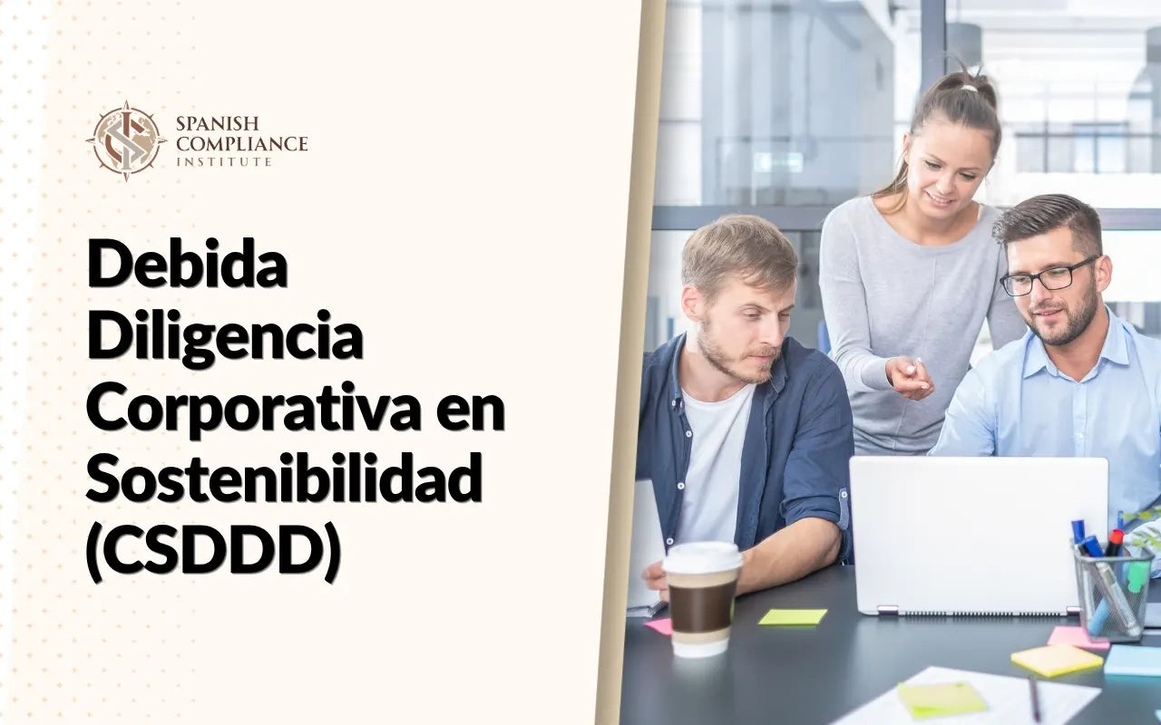 Imagen del curso Debida Diligencia Corporativa en Sostenibilidad (CSDDD) con un grupo de trabajo analizando datos en un ordenador.
