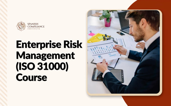 Enterprise Risk Management ISO 31000 Course promotional banner showing a businessman reviewing risk analysis reports.