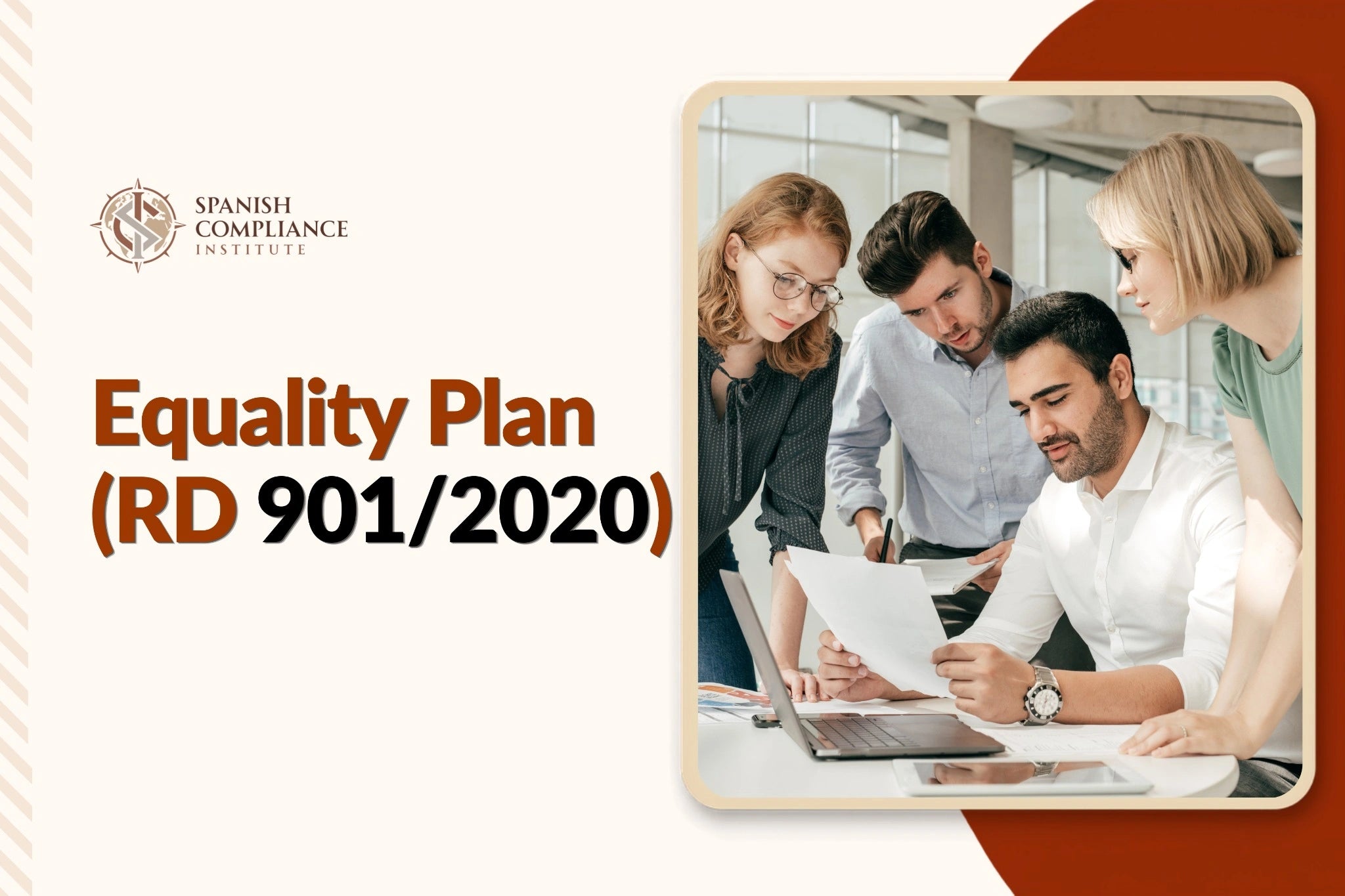 Equality Plan (RD 901/2020) training course covering Spanish workplace equality, compliance, gender equality, and legal requirements.