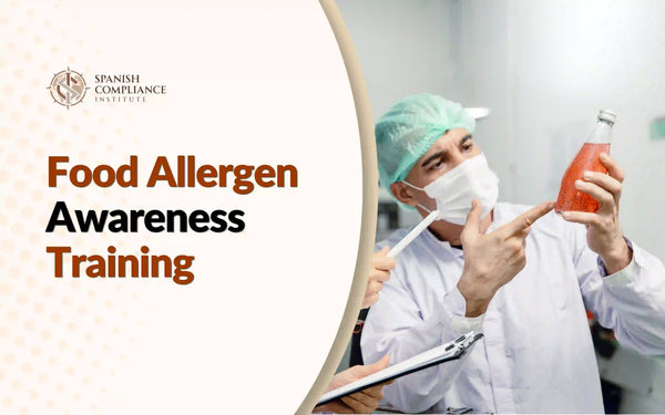 Food safety professional inspecting a packaged food product during Food Allergen Awareness Training.