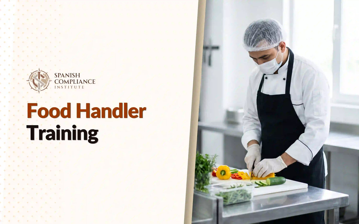Food service professional safely preparing fresh vegetables during Food Handler Training.