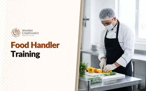 Food service professional safely preparing fresh vegetables during Food Handler Training.