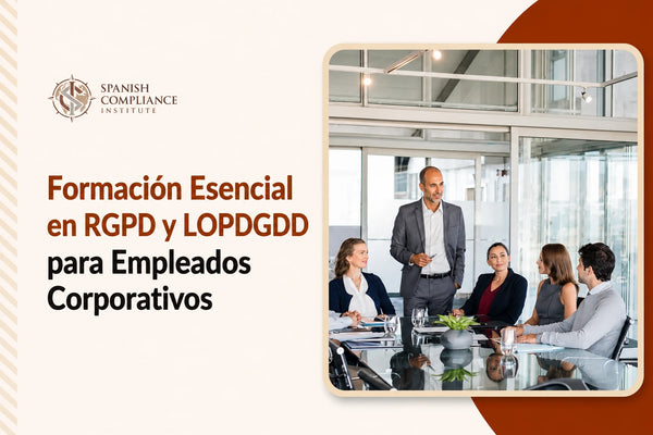Curso de Formación Esencial sobre el RGPD y la LOPDGDD para Empleados Corporativos, que abarca el RGPD, la LOPDGDD, la protección de datos, el cumplimiento por parte de los empleados, las responsabilidades en materia de privacidad y la seguridad de la información.