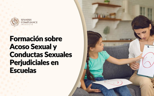Banner promocional de la Formación sobre Acoso Sexual y Conductas Sexuales Perjudiciales en Escuelas con una terapeuta y una niña.