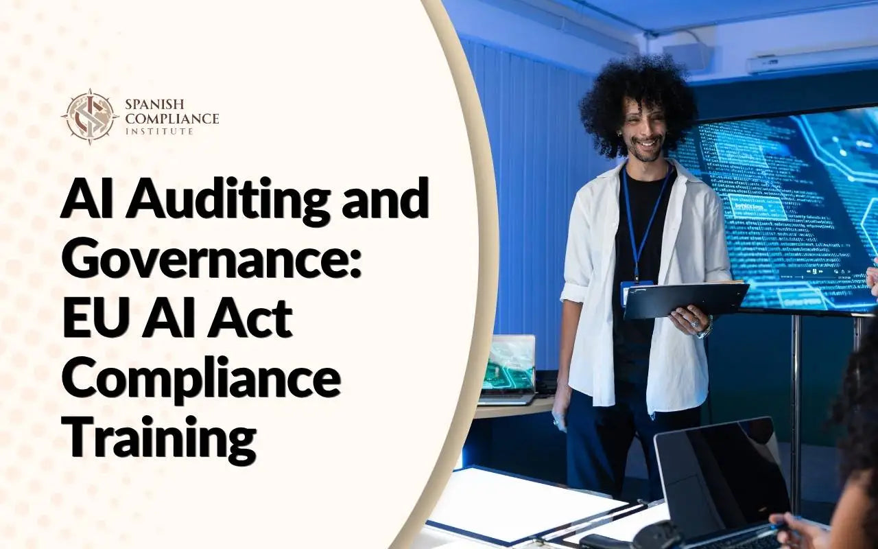 AI Auditing and Governance: EU AI Act Compliance Training course cover showing an instructor leading a technical presentation.