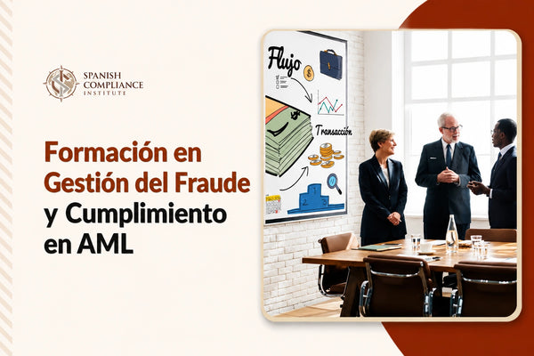 Curso de Gestión del Fraude y Cumplimiento de la Normativa AML que abarca la prevención del fraude, el cumplimiento de la normativa contra el blanqueo de capitales, la diligencia debida del cliente, la detección de delitos financieros y los requisitos regulatorios.