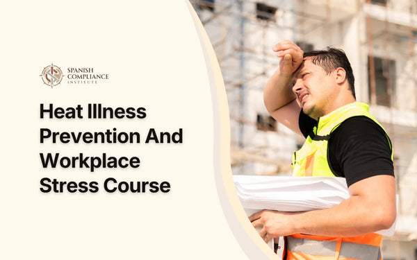 An outdoor worker taking a break to drink water from a bottle under the bright sun, representing the Heat Illness Prevention And Workplace Stress Course by the Spanish Compliance Institute.