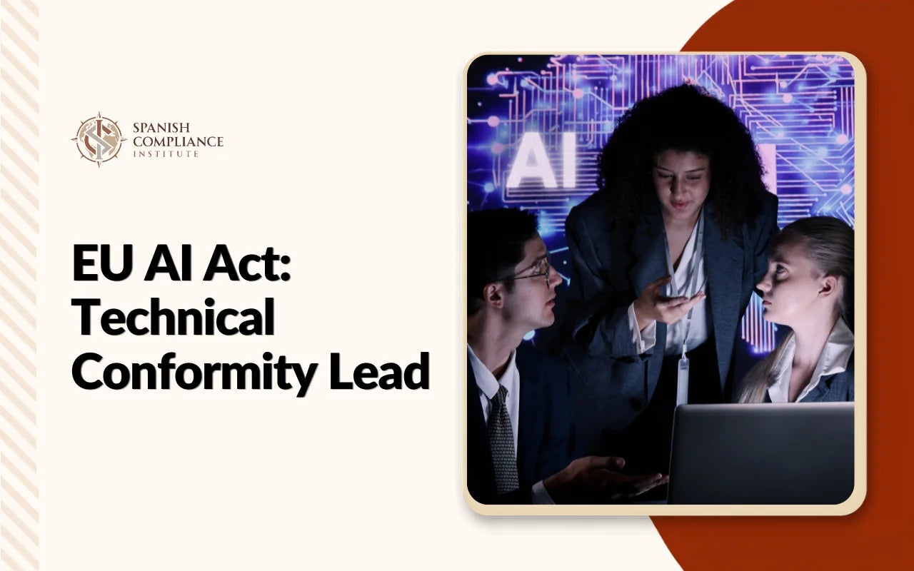 AI compliance professionals reviewing artificial intelligence systems and governance requirements, representing the EU AI Act: Technical Conformity Lead course.