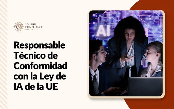 Profesionales de cumplimiento analizando sistemas de inteligencia artificial y requisitos de gobernanza, representando el curso Responsable Técnico de Conformidad con la Ley de IA de la UE.