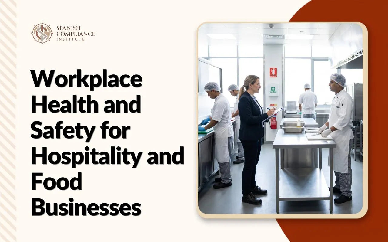 Workplace Health and Safety for Hospitality and Food Businesses' featuring a kitchen inspection scene.